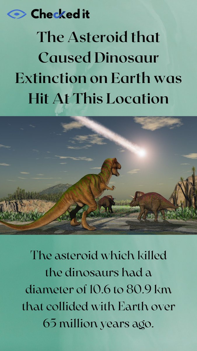 CheckedIt1's tweet photo. Dinosaurs that once roamed the Earth millions of years ago were wiped out when an asteroid smashed with it. 
 
#dinosaurs #extinction #asteroid #checkedit #checked_it #educhecked https://t.co/fbhMSnmgSb