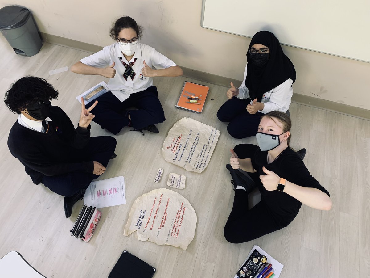 AIS_English's tweet photo. The Year 10 Advanced English students engaging in constructivist style learning as they analyse how ‘Identity’ is portrayed in texts. Team work! #AISSrSecondary #AISEnglish https://t.co/njY5rSCRce