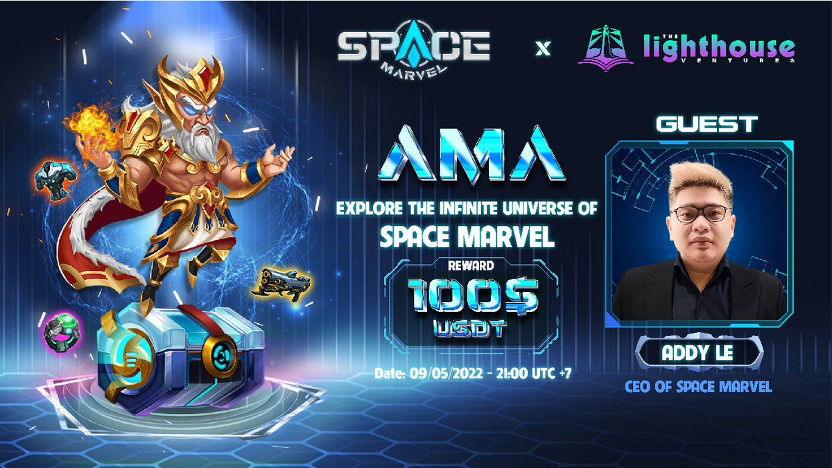 TLHreal's tweet photo. ⚡ Let's join our AMA with Mr. Addy Le from @spacemarvelinc to explore this fascinating project.  

📅 TIME: 21:00 UTC +7, 09/05/2022   
📍 VENUE: The Lighthouse Tele - https://t.co/ZkvR7owuaj   
💰 PRIZE POOL: $100 USD for 10 insightful questions (5 from Twitter, 5 from Live) https://t.co/rDP2XxPkqr