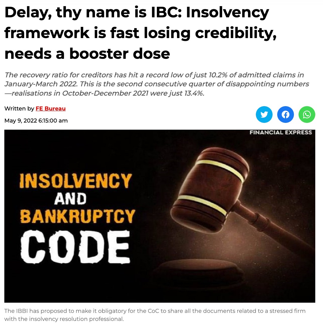 FcrpIndia's tweet photo. "Delay, thy name is IBC" 
#IBC #bankruptcy

Read more at: https://t.co/kvU9EvH3dp https://t.co/802eny9eZB