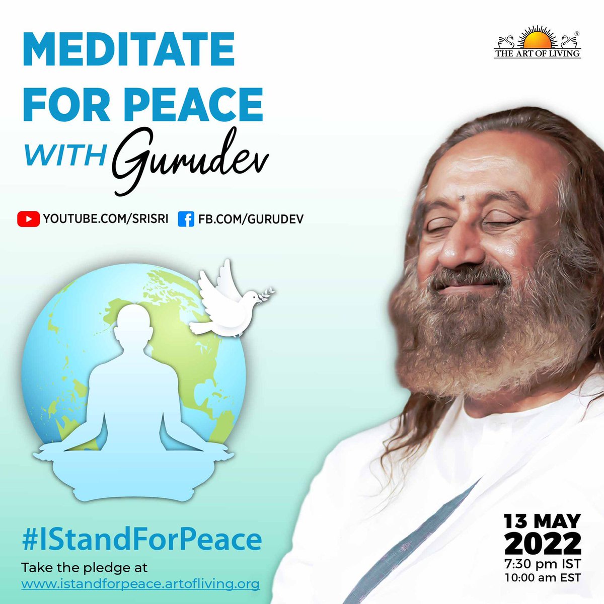 ArtofLiving's tweet photo. 450 million people worldwide; global trainer network of 30,000+; transformed individuals, societies and Nations. 

Join the largest meditation event with  
Gurudev @SriSri Ravi Shankar  
who has engineered all these inner transformations! 

#IStandForPeace
https://t.co/KQ02UKEsGA https://t.co/eTBrQk7NFo