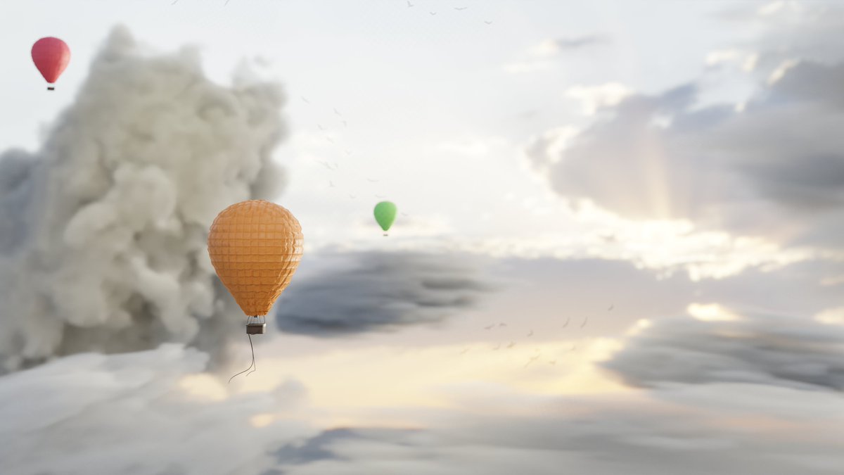 Surfj4y1's tweet photo. Air Balloon scene testing clouds and volume. #blender #b3d #Blender3D https://t.co/PxftJEfjRH