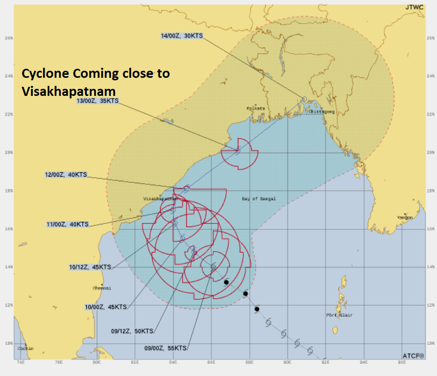 APWeatherman96's tweet photo. #CycloneAsani Update - 3:
---
The Impact of the Severe Cyclone has increased a lot as tracks of the Cyclones aligning very close to #Visakhapatnam coast. 

From Tonight the Impact will slowly begin. Tomorrow and 11th there will be Moderate Rains and Winds in North AP. #APWM https://t.co/au5oaZ3KZp