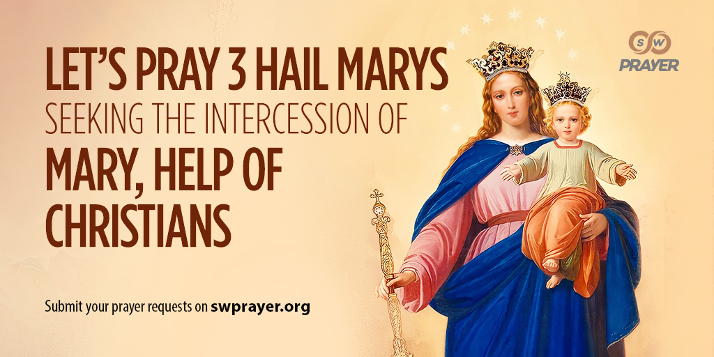 SwPrayer's tweet photo. Let's pray 3 Hail Marys seeking the intercession of Mary, Help of Christians.
Please comment Amen as a response.
#Shalom #Faith #Peace #PrayForUs #PrayerWorks #HealUs #MotherMary #Helpofchristians #3HailMarycampaign #SWPrayer #PrayForAll #hope https://t.co/WKWmRITrpD