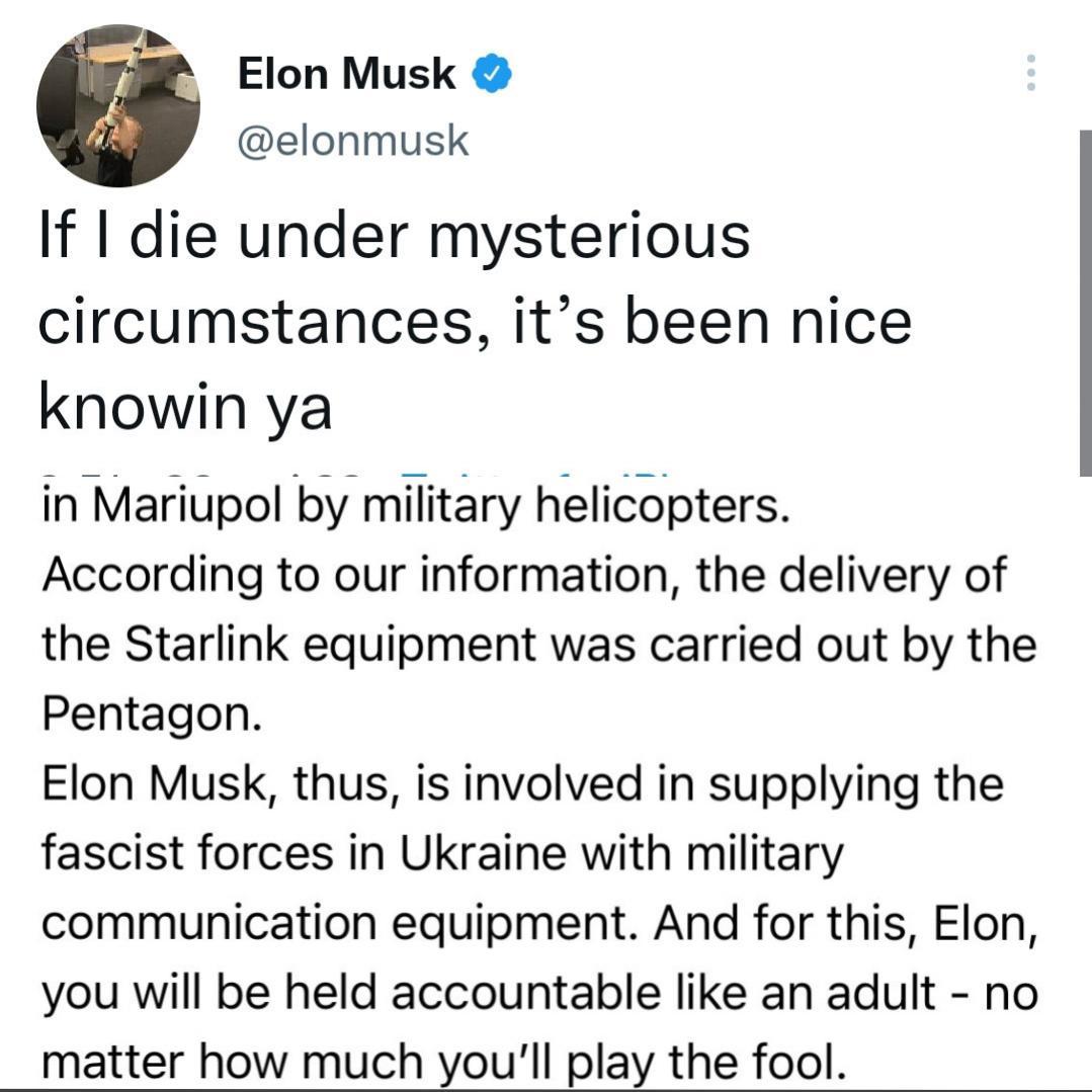 theFMLproject's tweet photo. @elonmusk So many people are speaking out of context on this. In the world we live in, and with the very real things happening all over - regardless of the gullible's belief - sheading light on things like this is probably the smartest move. https://t.co/zhQnmRCZxv
