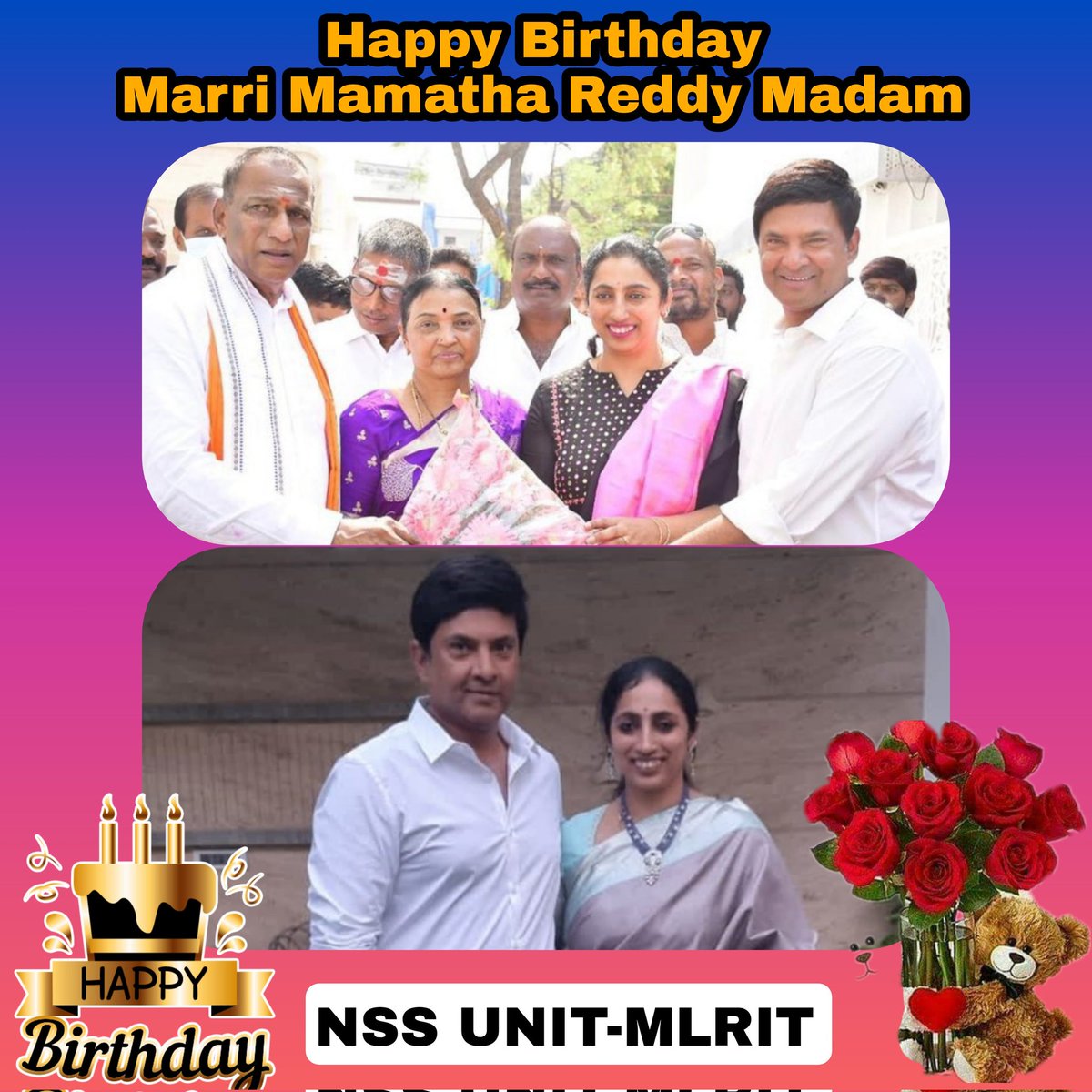 MlritNss's tweet photo. Many Many Happy Returns of the day Marri Mamatha Reddy Ma'am 🎉🎂🎉
@MarriRajasekar 
@MLRLaxmanReddy 
@mlritin 
@URS_NUR https://t.co/KgnfGfeaIH