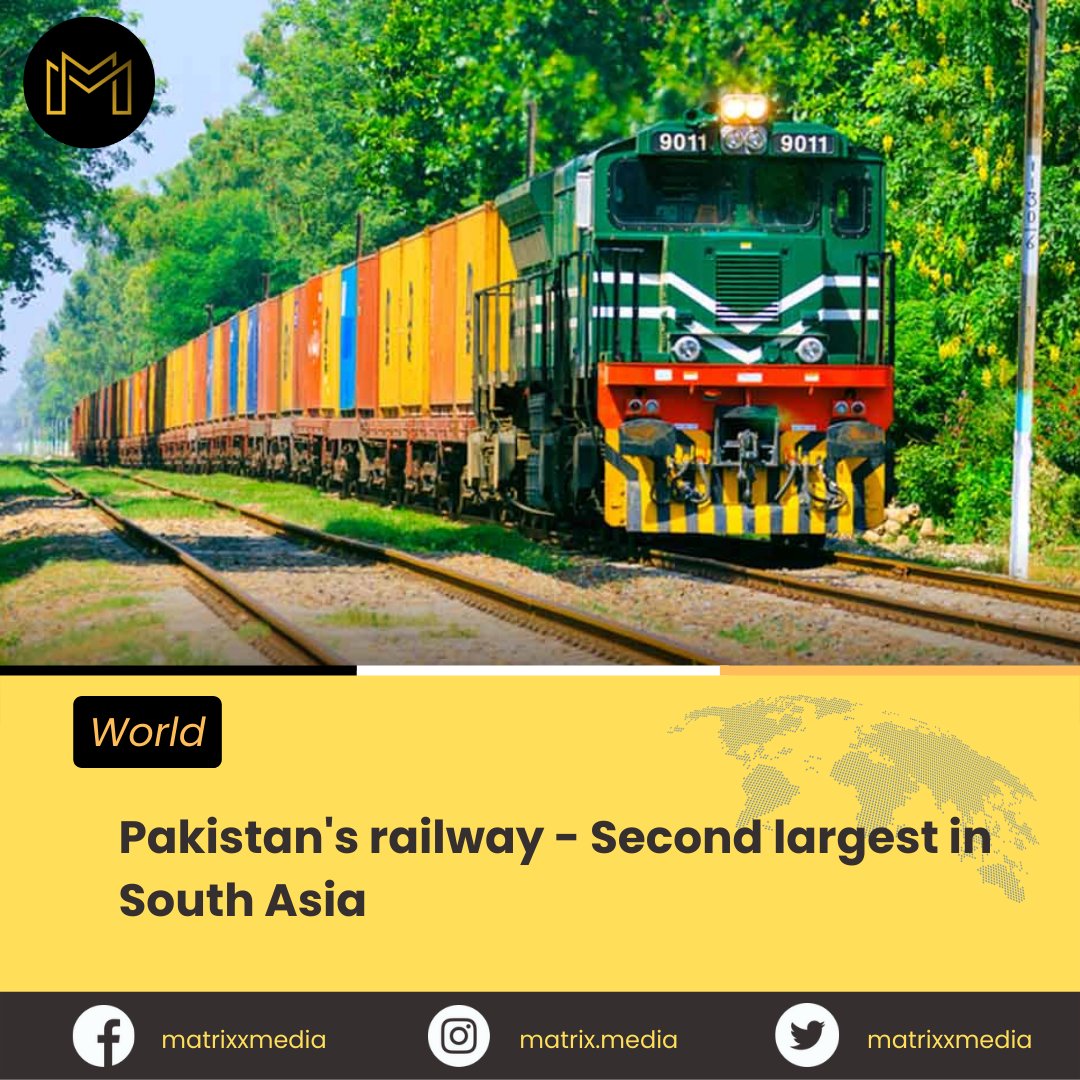 matrixxmedia's tweet photo. Pakistan stands second in terms of operating public railway network in South Asia which now totals nearly 80,000kms in the region, a new World Bank report says.
#Pakistan #railway #pakistanrailways #second #southasia #largestnetwork #worldbankreport #railwaynetwork https://t.co/GaR0PQOCk0