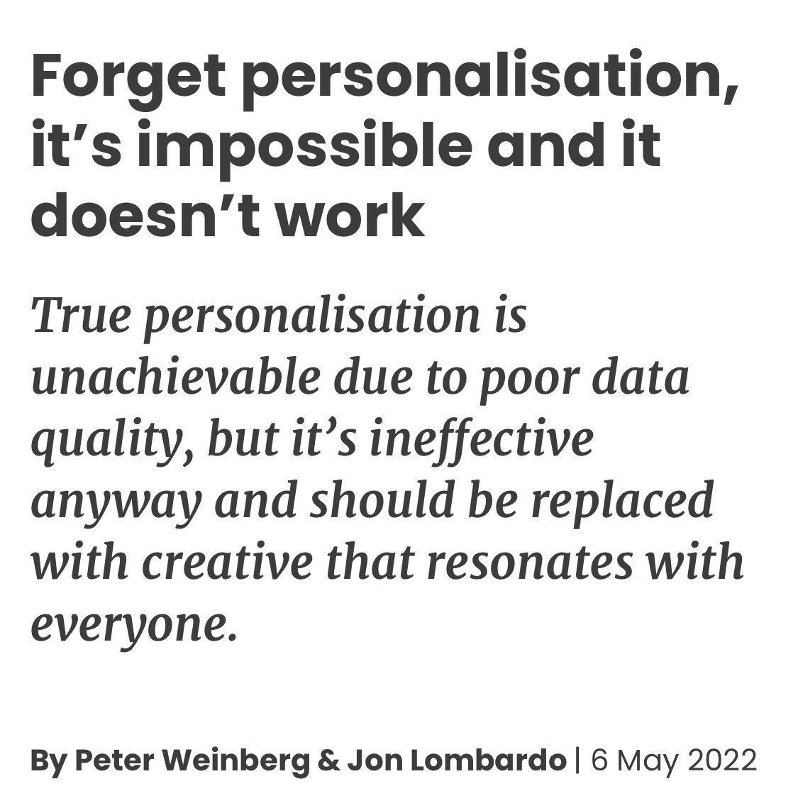 jeanlucr's tweet photo. ✅ For #marketing 👉 Forget personnalisation and let’s invest in #creatity
👉 Great post by @JonLombardo ▶️ https://t.co/hUe7mqs6Am https://t.co/nYbMNnP96U