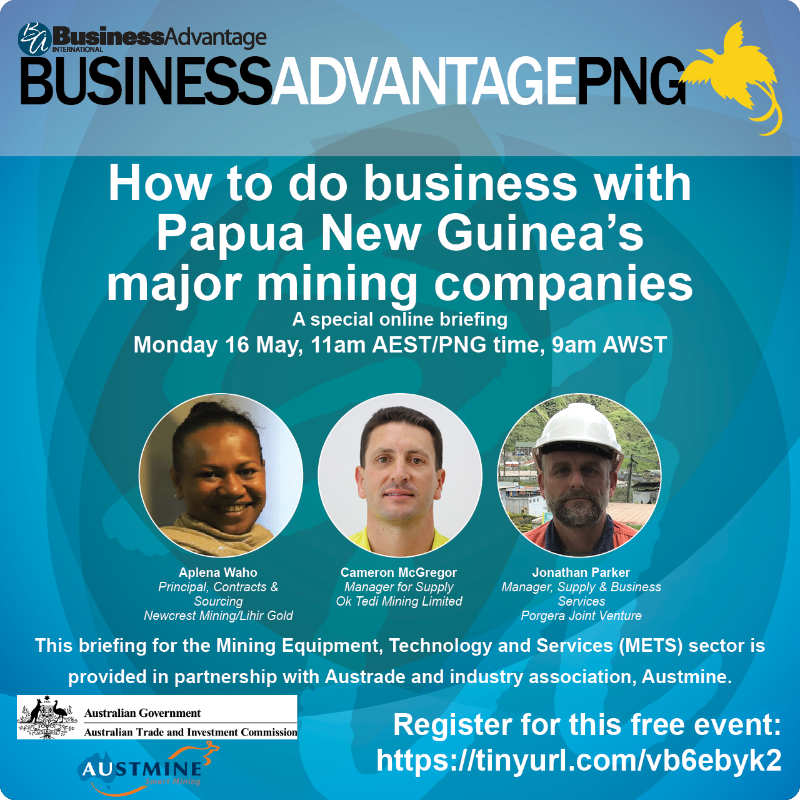 BusinessAdv's tweet photo. Special online event: How to do business with Papua New Guinea's major mining companies [Monday 16 May] #png #pngmining #pngbusiness - https://t.co/hcByKkKwAn https://t.co/gGnEEPPDod