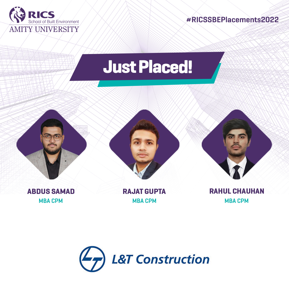RICS_SBE's tweet photo. Congratulations to the students on their placements with L&T Construction.
Applications for Session 2022 are now open.
Apply Now: https://t.co/CF9oi0cTdF
#RICSSBEPlacements2022 #RICSSBE #Economics #Construction #RICSSBENoida #StudentsOfRICSSBE
#ProjectManagement https://t.co/XTZGJVO3no