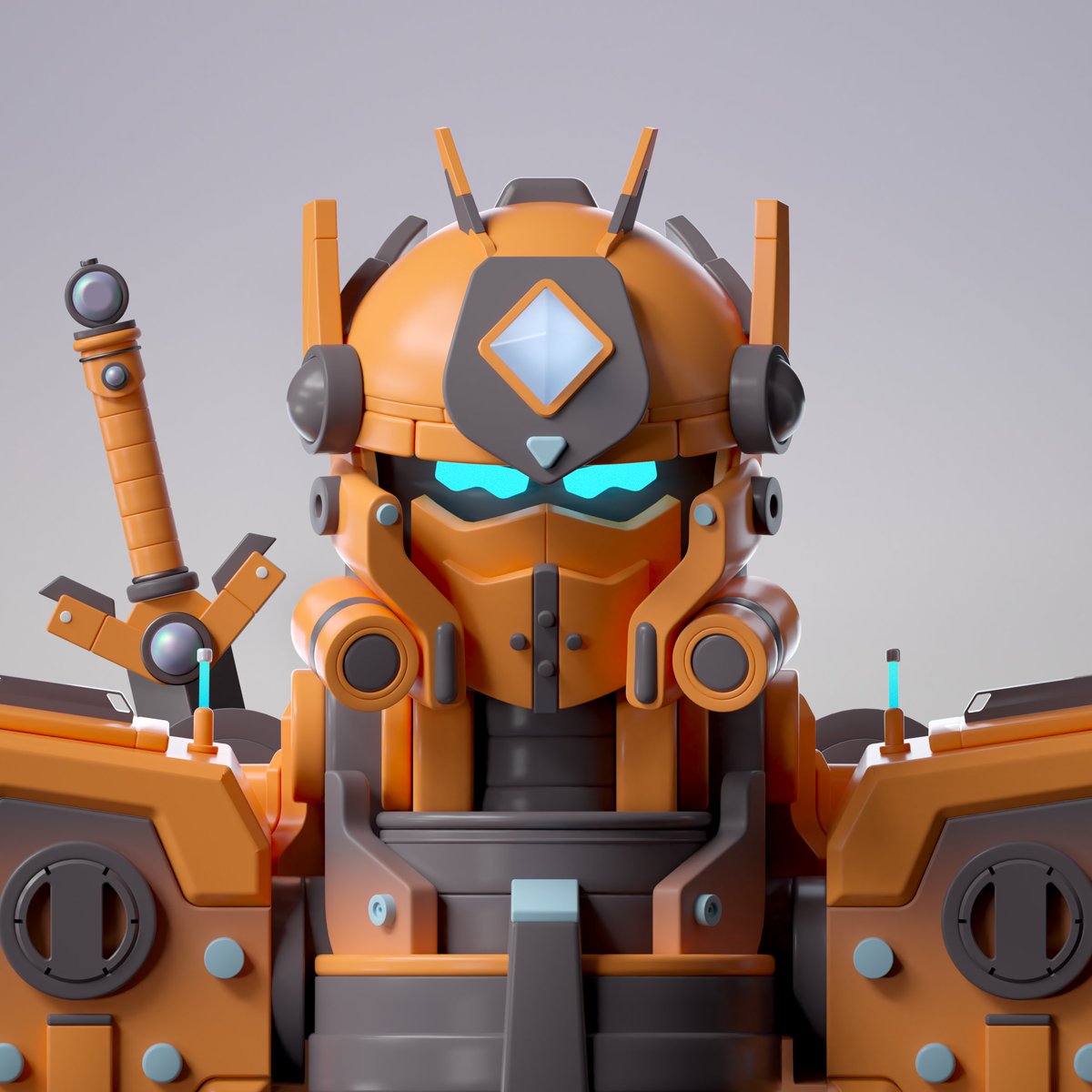 m1212v's tweet photo. #MekaOfTheDay: Day 144

Meka #1607 &amp; Mekabot #892 - 🟠🔵 ! Not a Meka color you see everyday, very clean and with an awesome sword! Bot looking good with those golden spikes too!

#MekaVerse #Mekabots #MEKAGANG #NFT #NFTs https://t.co/yCWPG8T853