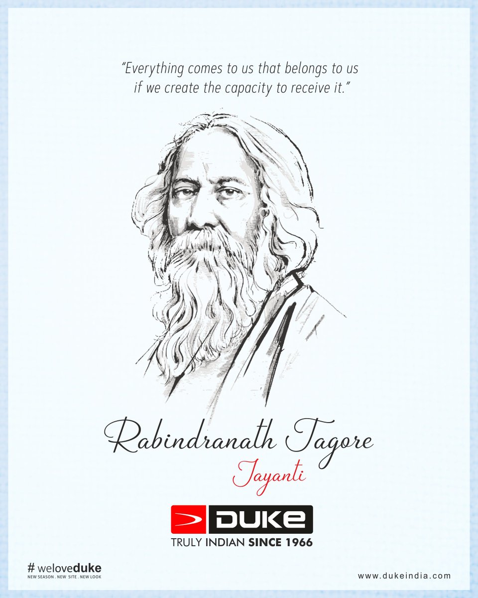 Dukefashions's tweet photo. "Everything comes to us if we create the capacity to recieve it" - Rabindranath Tagore Ji
#RabindranathTagore #RabindranathTagoreJayanti #PoetRabindranath #Bengal #Poet #Guru #jayanti #Monday #tweet #mondaymood #mondayvibes #duke #dukefashions #dukeindia #weloveduke #dukefamily https://t.co/4ygKvP7mlQ