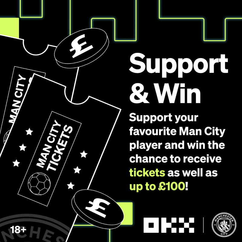 okx's tweet photo. #OKXManCity Ticket Giveaway 🎟️

Show your support by tagging your favourite player of @mancity to win ⚽ tickets + share a £100 💰 prize pool!

Rules:
✅ RT with a comment showing your support 
✅ Tag 🏷️ / @ your favourite player
✅ Like + Follow 
✅ Fill form below ⤵️