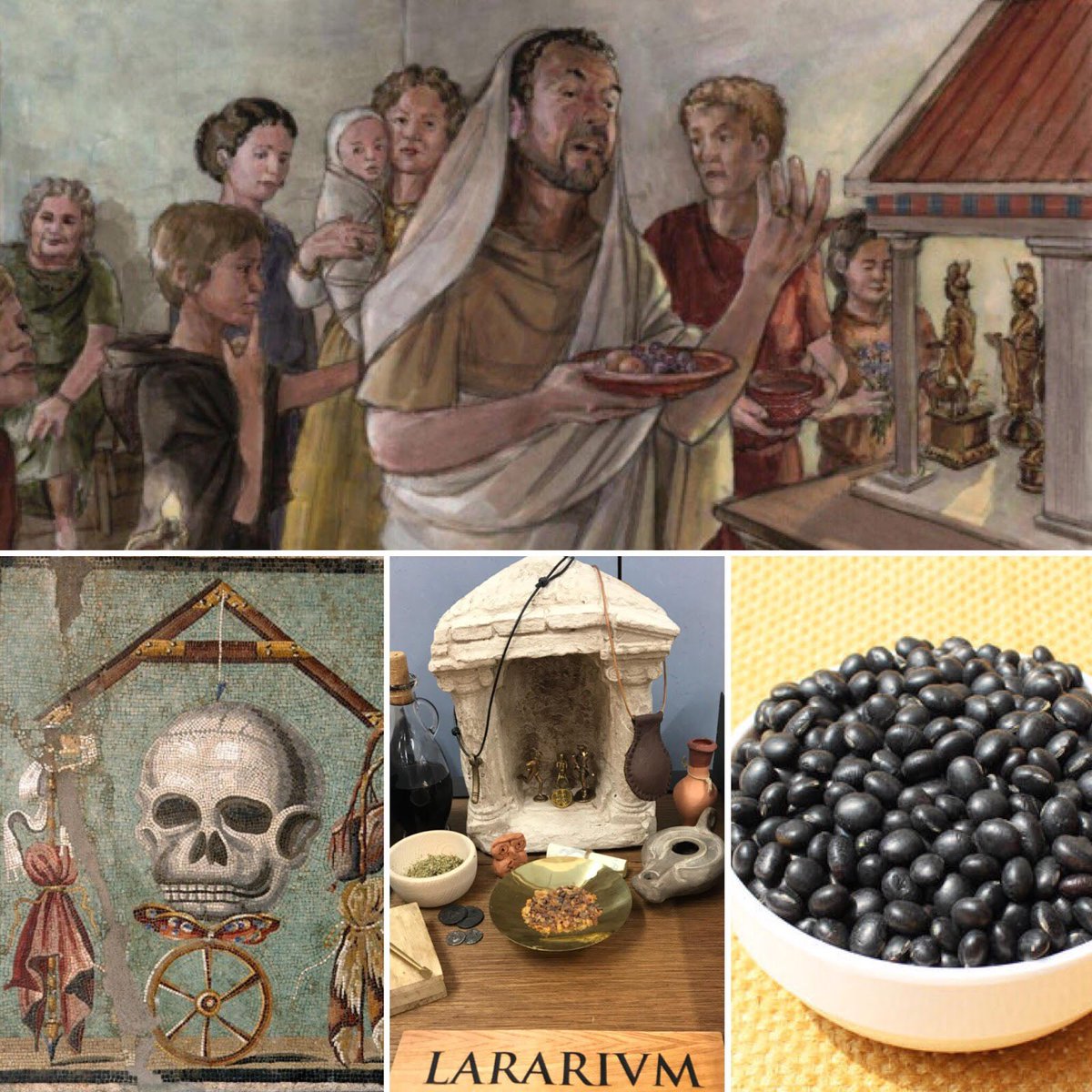 BarcinoOriens's tweet photo. Els dies 9, 11 i 13 de maig és la festa de #Lemuria quan els romans, per exorcitzar els espectres dels difunts #Lemures vel #Larvea colpejaven olles, llençaven  fesols negres i cantaven:
Haec ego mitto his redimo meque meosque fabis! 
Manes exite paterni!
#MosMaiorum #Lemuralia https://t.co/E0T2AhExFD