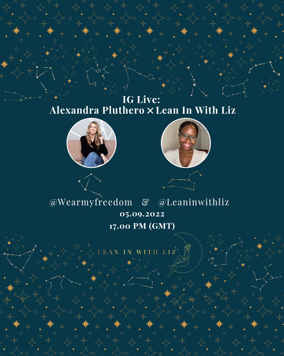LeanInWithLiz's tweet photo. Today’s a beautiful day because we are going IG Live with Alexandra Pluthero, the Founder &amp; CEO of @Wearmyfreedom during this month's first moon. See you there! ✨#LIWLCom #LeanInWithLizCom #IGLive #freedomunderwear #freedombra #wearmyfreedom #underwear https://t.co/2C3sxA4cZf