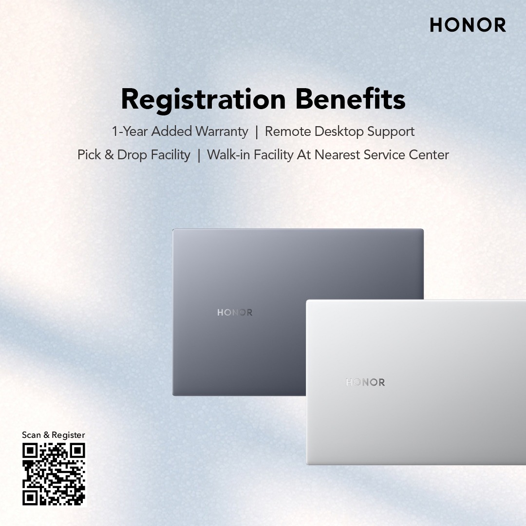 ExploreHONOR's tweet photo. When you scan the QR code in the above image, you can register yourself for 4 After-Sales benefits. Scan tho register yourself for the same today.
#HONORMagicBook14
#HONORMagicBook15
#HONORMagicBookSeries #MagicAtFirstSight https://t.co/IakbrDn6JA