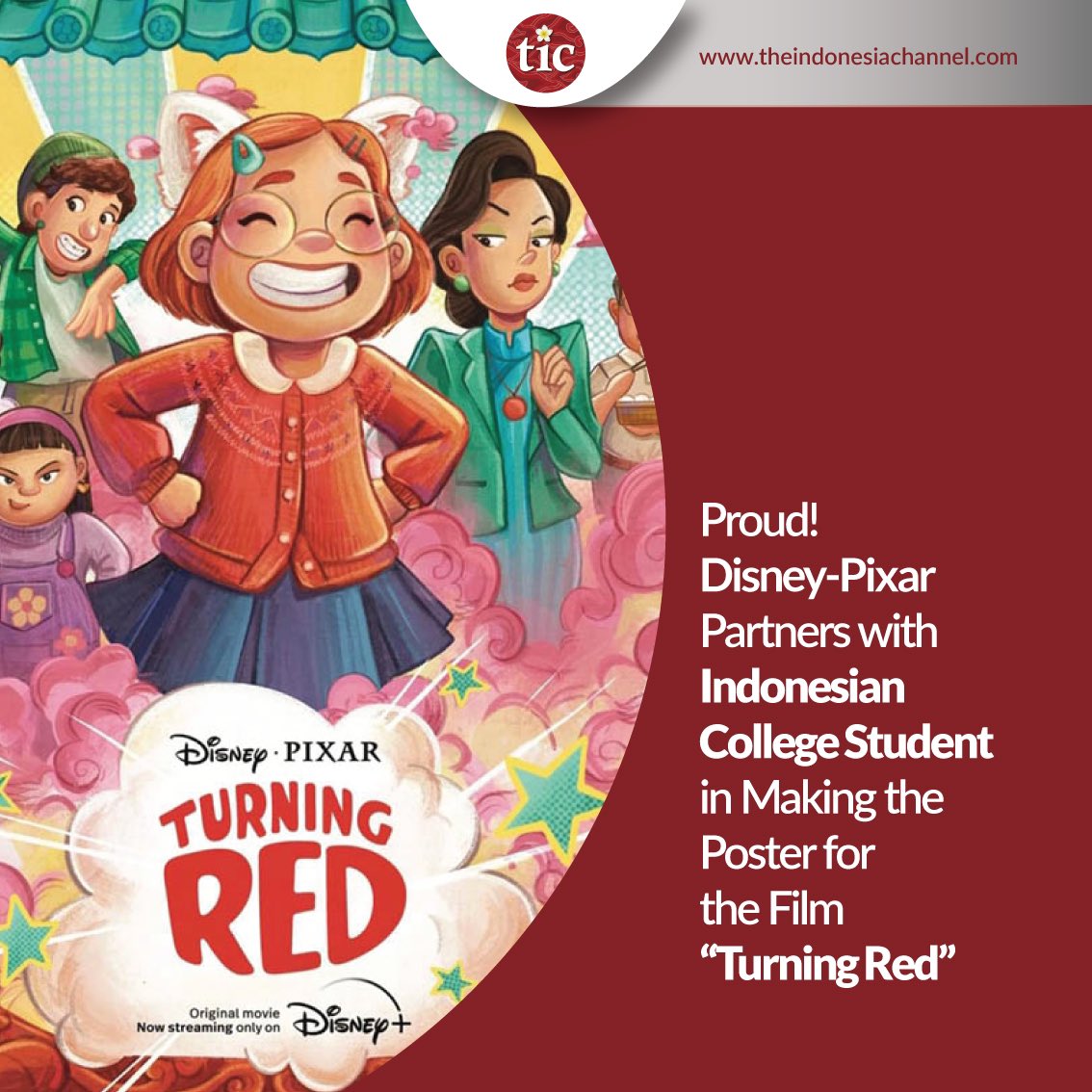 theindochannel's tweet photo. Proud moment!! This is exciting, an Indonesian young talent goes global. Emmanuele Elizabeth, a student from the Bandung Institute of Technology collaborated with Disney and Pixar to design a movie poster for the studio’s latest animation “Turning Red.”#ticweb #turningred https://t.co/n28QlqGwr0