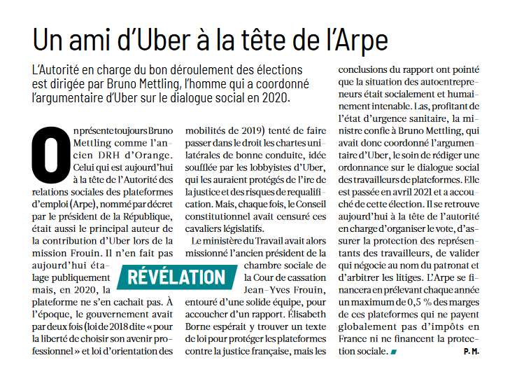 fabien_gay's tweet photo. #Révélation

Devinez qui est chargé d'organiser les premières élections professionnelles des livreurs et chauffeurs uberisés ? Un ancien d'Uber, nommé par Emmanuel Macron lui-même ! Le dialogue social au profit du patronat a de beaux jours devant lui en Macronie... #Mettling https://t.co/uVwEmNz4Vt