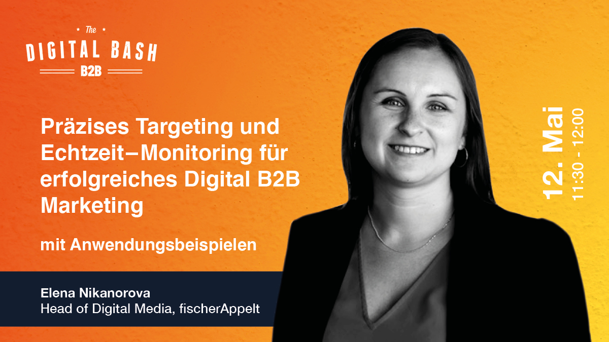 fischerAppelt's tweet photo. Alles Wissenswerte zum Thema #B2B-Marketing gibt's von unserer Head of Digital Media Elena Nikanorova beim @digital_bash am 12. Mai. Join us! 🙌 #DigitalBash https://t.co/eLrsWUQkgD