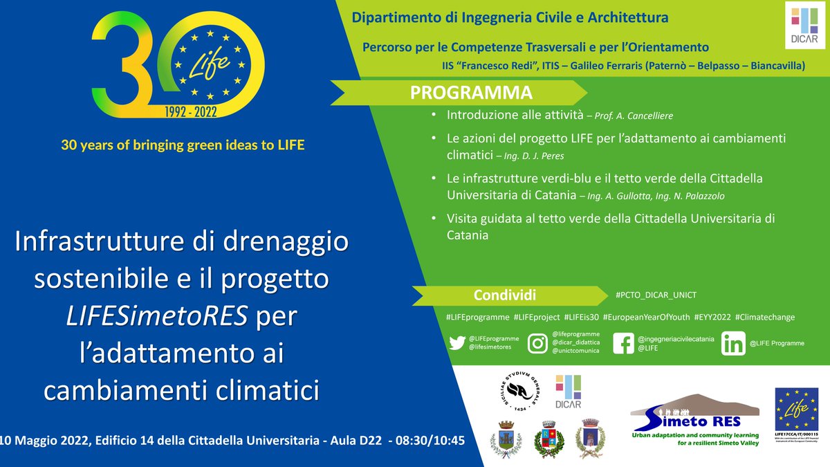lifesimetores's tweet photo. Tomorrow, we are organizing an event for 30 years of the @LIFEprogramme, with students from the #Simeto area! We will talk about sustainable drainange as an #adaptation measure #LIFEis30 #LIFEprogramme #LIFEproject #EYY2022 #Climatechange #PCTO_DICAR_UNICT @DICArUnict #greenroof https://t.co/WdyLfbsEV0