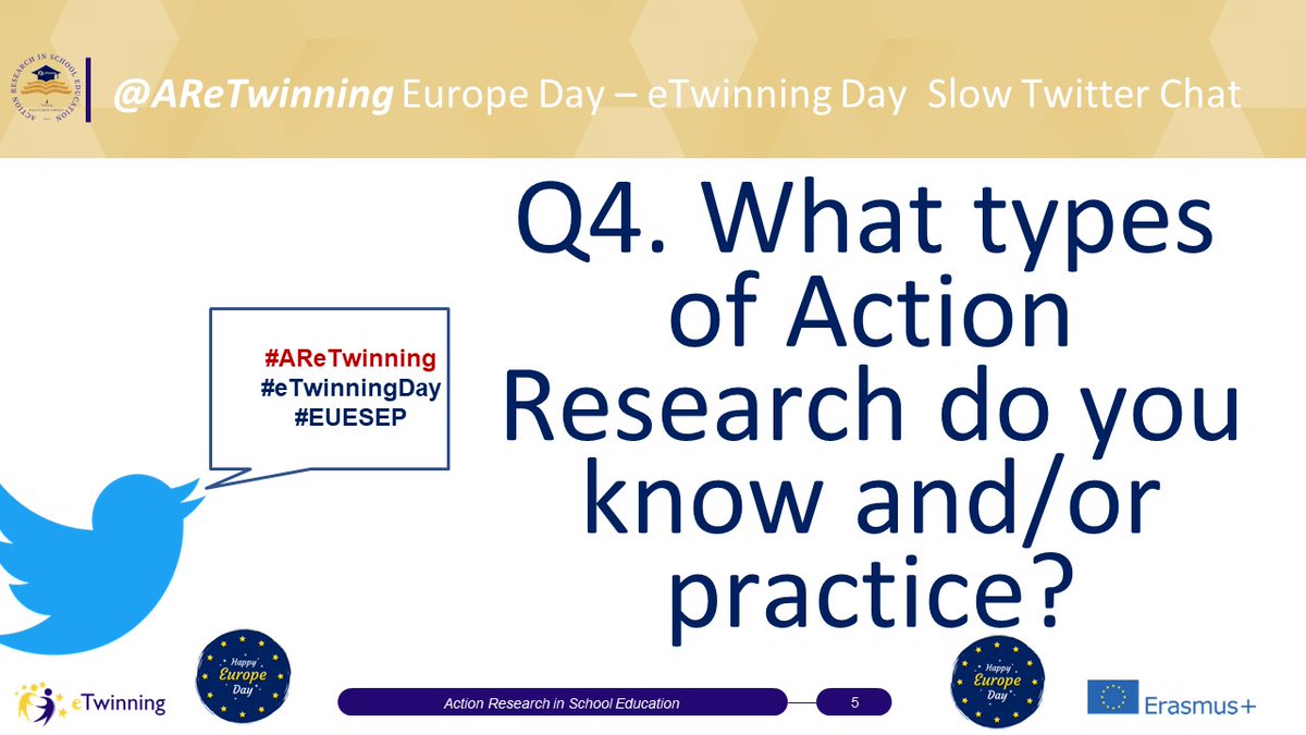 AReTwinning's tweet photo. Q4. What types of Action Research do you know and/or practice?

#AReTwinning
#eTwinningDay
#EUESEP
#eTwinningAnnualTheme #NewEuropeanBauhaus #eTw4Future #eTwiam #ActionResearch #SchoolEducation https://t.co/8SJaGVgZYl