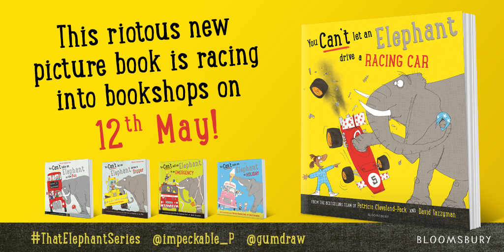 STOP PRESS! On Tuesday at 12pm we're revealing the trailer for the hilarious new picture book #YouCantLetAnElephantDriveARacingCar, the 5th book in @impeckable_P & @gumdraw's #ThatElephantSeries. Fans of rhyme are going to LOVE it! @KidsBloomsbury