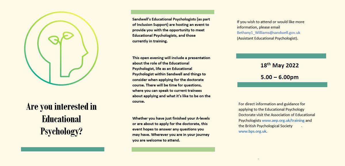 Are you interested in Educational Psychology? Wherever you are in your journey, all are welcome to attend our virtual information session on 18th May, 5pm-6pm. Email us using the contact details on the flyer if you are interested.