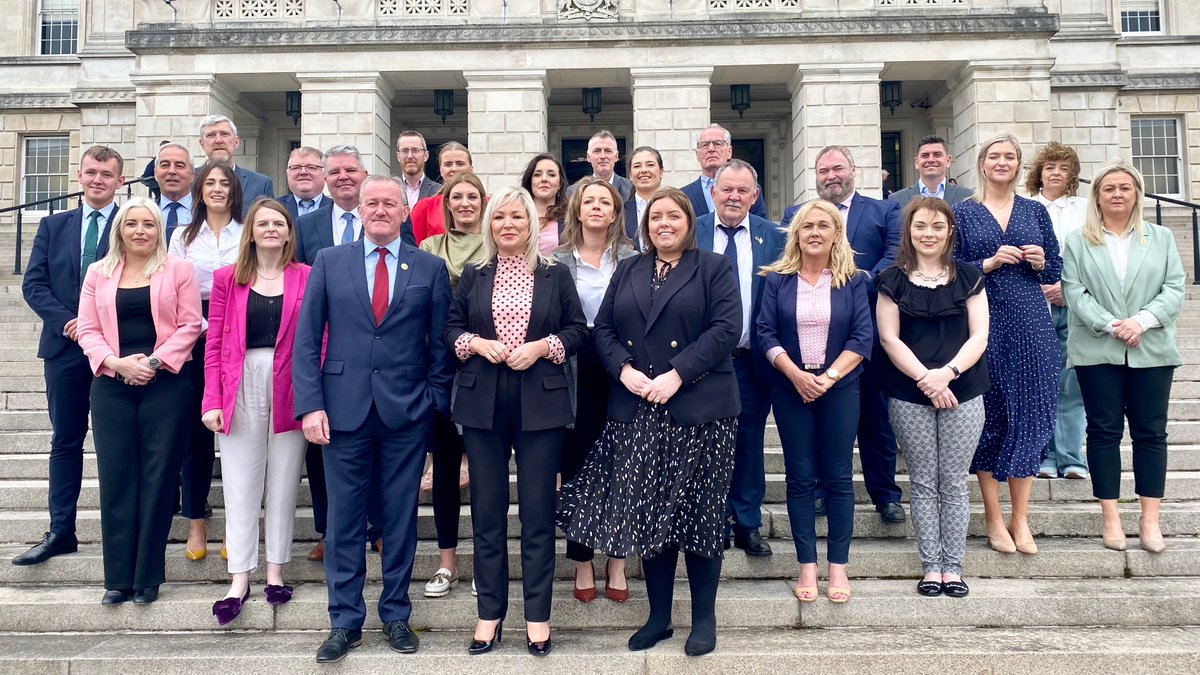 sinnfeinireland's tweet photo. The Sinn Féin team are at Stormont today.

We are ready to form the Executive immediately.

It’s time to get to work, to put money in the pockets of workers and families to deal with the cost-of-living crisis, and start to fix our health service. https://t.co/waOUqcvNbe