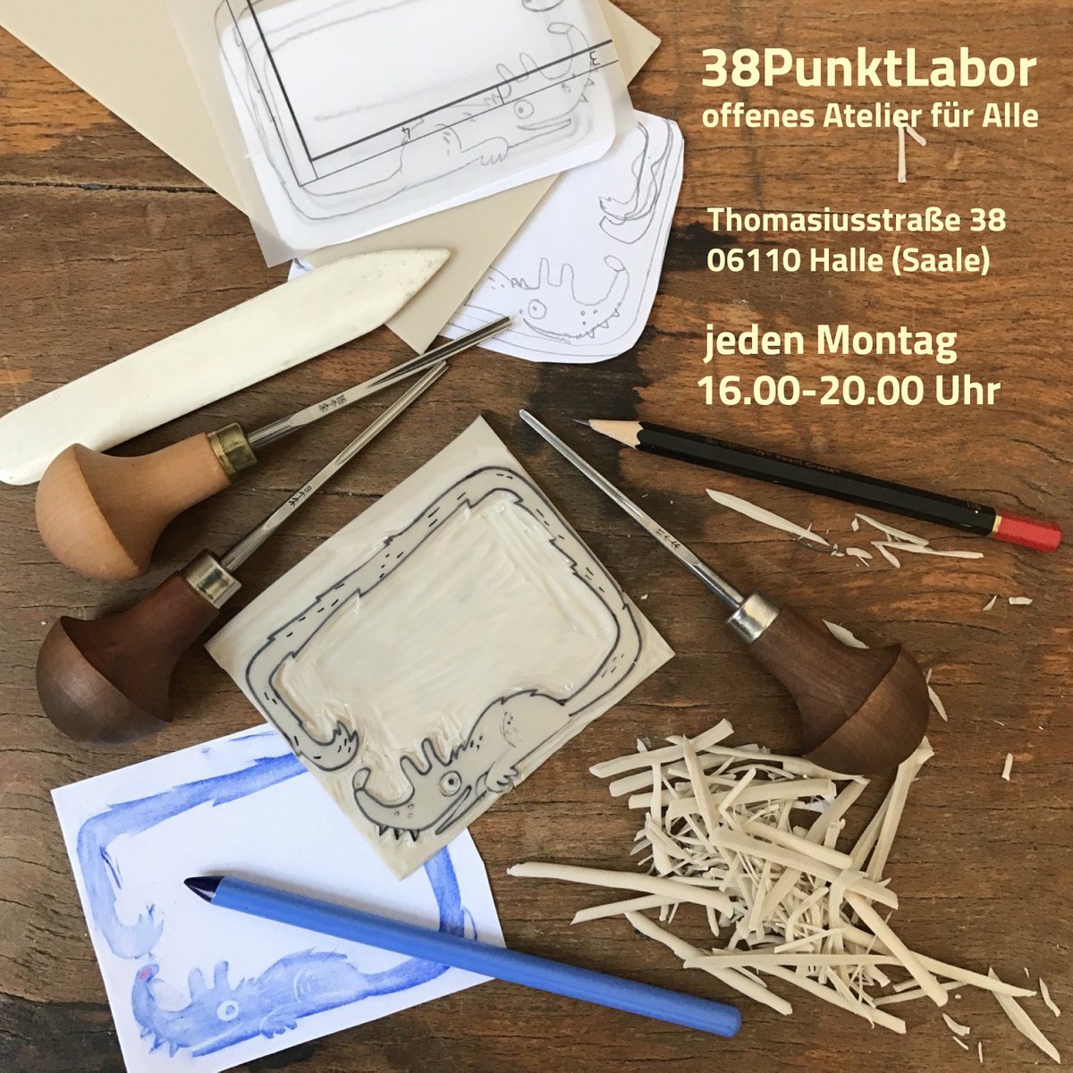 38punkt's tweet photo. Gute Nachrichten: Es ist Montag! #hallesaale #workshops #kurse
#kunst #handwerk #buchdruck #buchbinden #druckkunst #kreativ #linolschnitt #siebdruck #letterpress #papier #farbe #diy #gemeinsam #bildung #kultur #nachbarschaft #nachhaltigkeit #supportsmallbusiness #supportlocal https://t.co/CcmdjpFksW