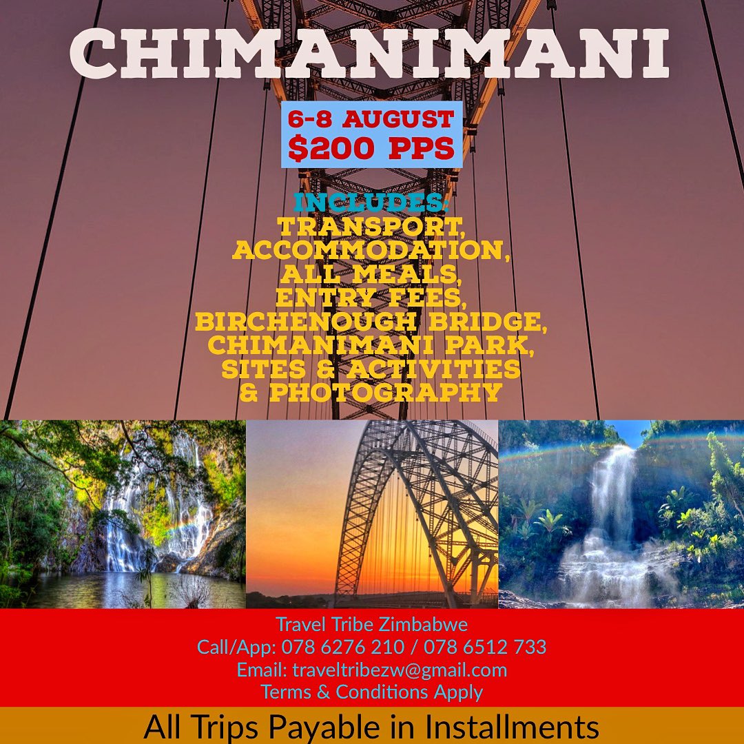 traveltribezw's tweet photo. Let’s go to Chimanimani 👣

6-8 August
$200 per person sharing 

Package Includes:
Transport
Accommodation
All Meals 
All Activities on Itinerary 

$80 usd secures your spot

Terms &amp; Conditions Apply. 
Call/App: 078 6276 210 / 078 6512 733
#travelzimbabwe https://t.co/HuSoowt4sS