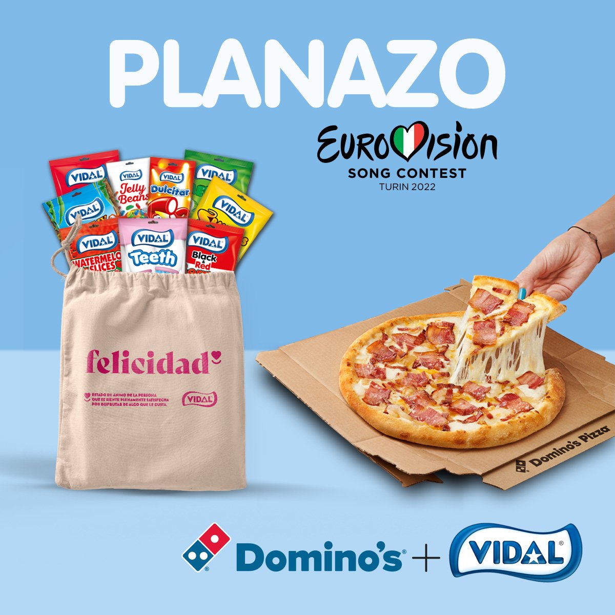 Vidal_Golosinas's tweet photo. 🎤¡SORTEO EUROVISIÓN! Con @Vidal_Golosinas y @DominosPizza_ES🎤 2 lotazos: 🍬1 lote de chuches + 🍕5 pizzas medianas (5 códigos web-app), os llegarán antes del finde.
Participar es fácil:

🔥 1 RT🔃 y síguenos a ambos
🔥 Mencionar a todos tus amigos con los que lo compartirías. https://t.co/bioLtXSh4r