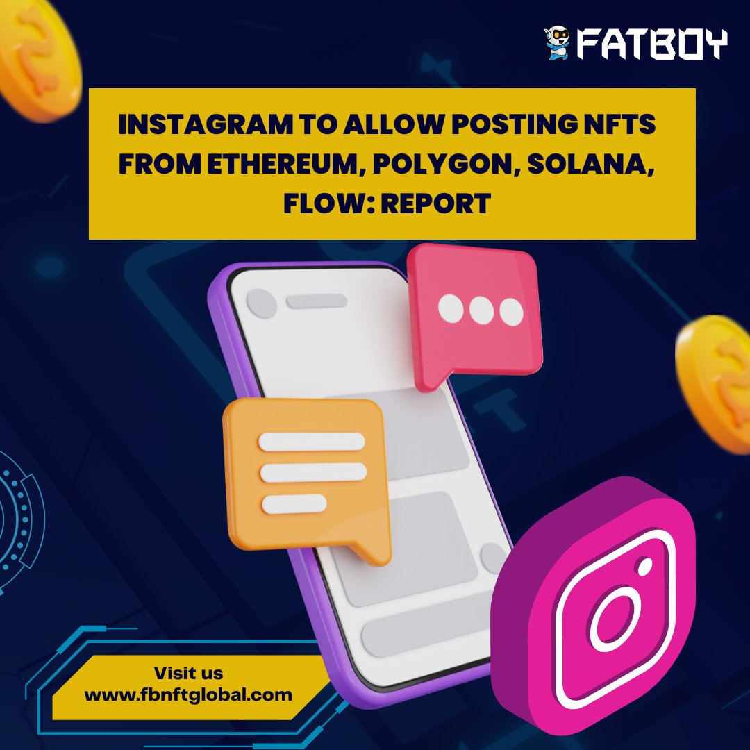 FatBoyNFT's tweet photo. Instagram users will now be able to showcase their blockchain art in the form of non-fungible-tokens (NFTs) on the platform, says a new report by Coindesk. According to the report, Meta-owned Instagram will integrate with Ethereum, Polygon, Solana and Flow blockchain networks https://t.co/RL1k2963y4