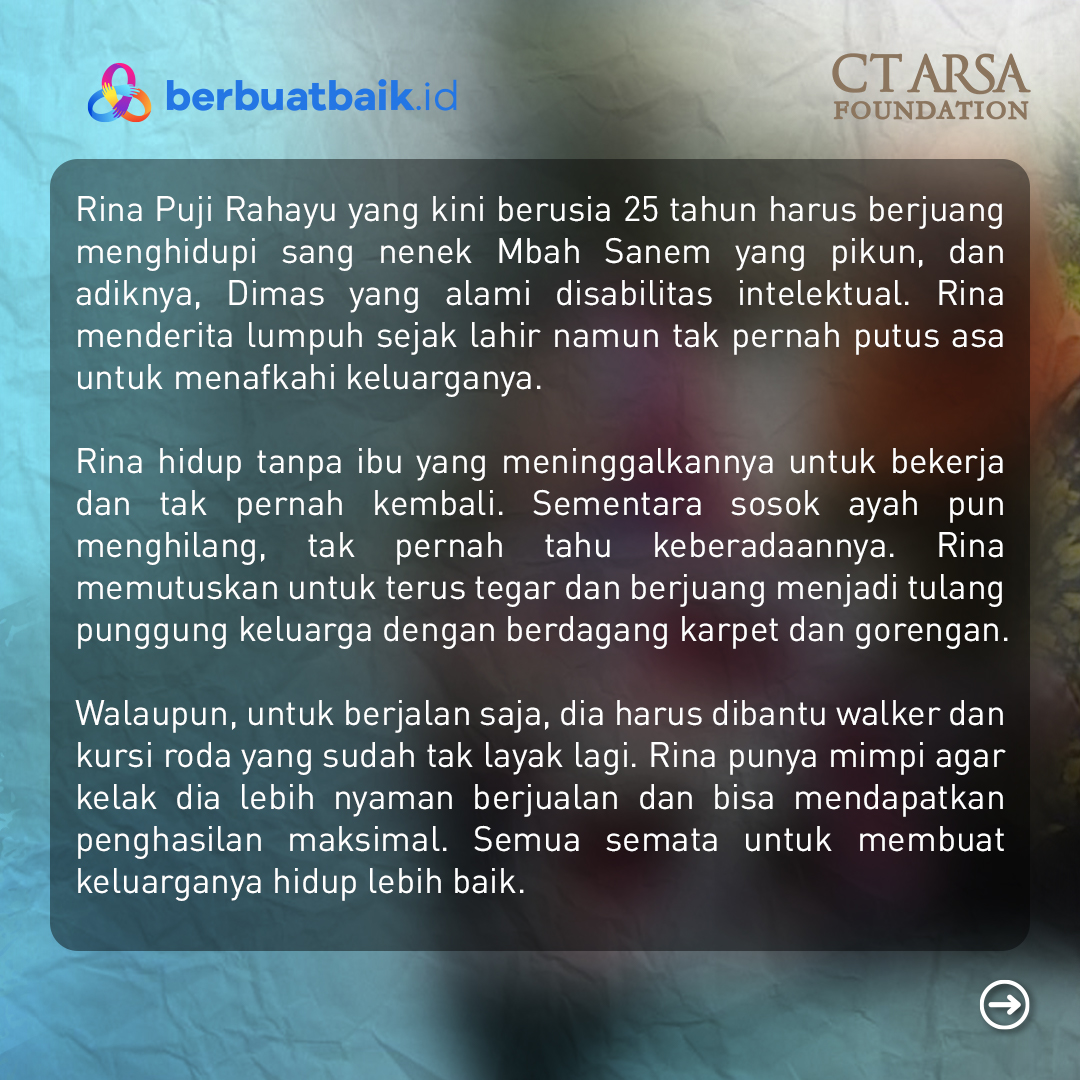 detikcom's tweet photo. Meski dengan kondisi tubuh lumpuh layu sejak lahir, Rina berusaha menafkahi neneknya, Mbah Sanem yang pikun, dan adiknya, Dimas yang alami disabilitas intelektual. 

#sahabatbaik, mari bantu Rina dengan berdonasi melalui @berbuatbaik_id atau link https://t.co/GJIwE9Isby. https://t.co/TXLsvahRyu