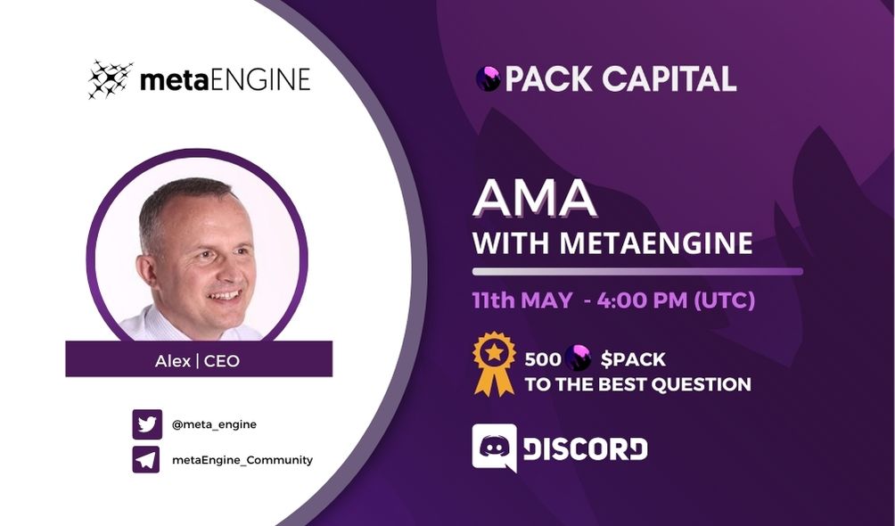 pack_capital's tweet photo. A Big project is coming to our Discord channel!
Let's discover @meta_engine , the World's only #Web3 Game Engine that creates the #Metaverse.

⏱️11th May, 4:00 PM (UTC)
📍Discord: https://t.co/2s8ISmeX49

🎁The best question wins 500 $PACK

#venturecapital #packcapital #Crypto https://t.co/EWZ37fLp2W