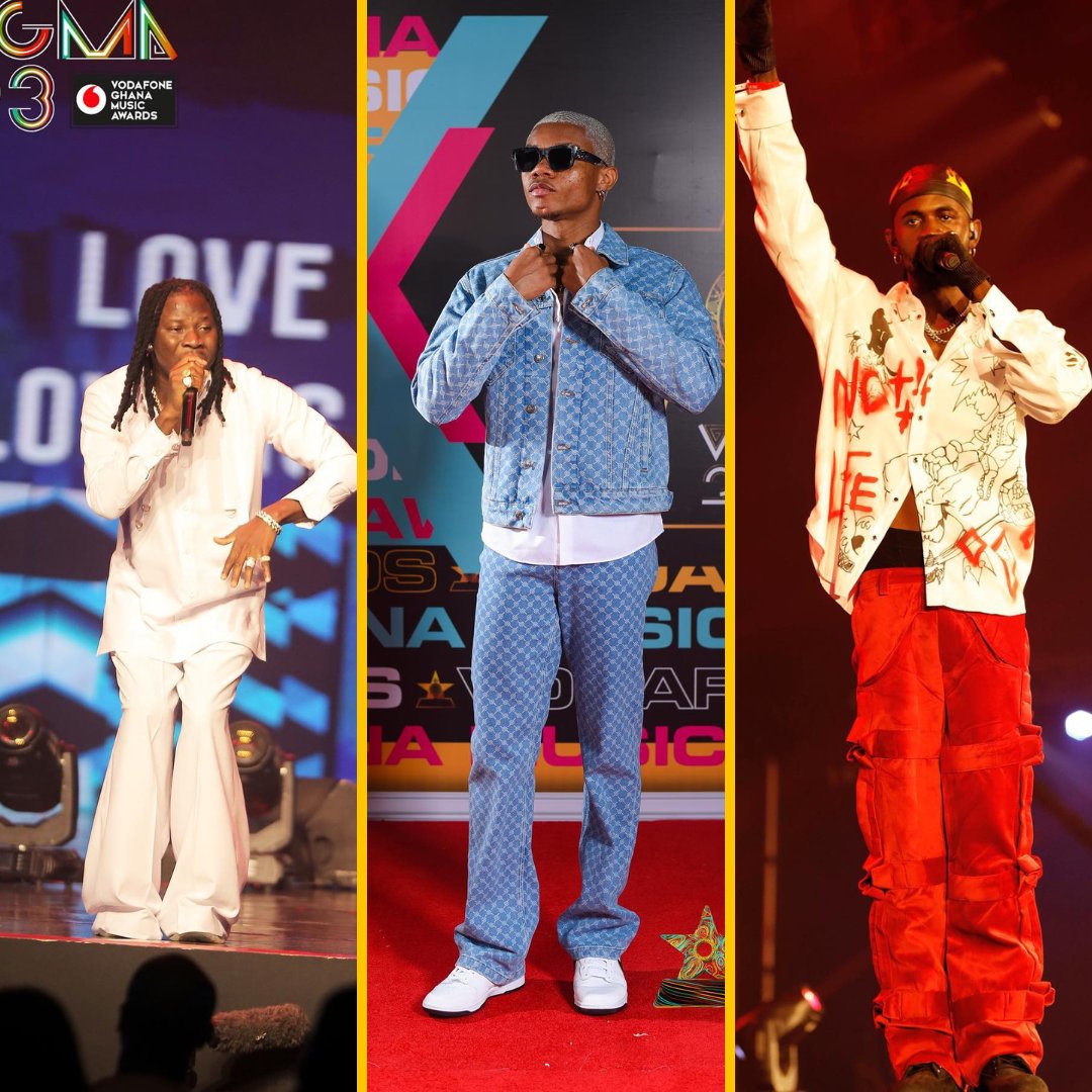 Fiestatvghana's tweet photo. Question of the night: Whose pants๐ ๐ did we like more?
@stonebwoy
or
@KiDiMusic
@blacksherif_ ?
#VGMA2022 #VGMA23 https://t.co/Hvb5JtSicR
