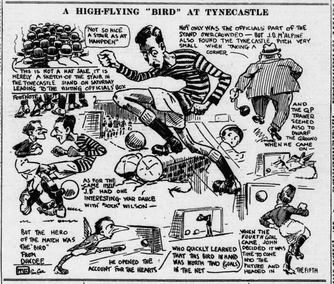 Hearts_Heritage's tweet photo. #TomCarr
Thanks to the @BNArchive
There are some marvellous Tom Carr cartoons in the Edinburgh Evening News from the 1920s and 1930s.
Walter Bird scoring a hat-trick on debut.
12 Jan 1924
Hearts 5 Queens Park 2 https://t.co/afZUVbp0A3