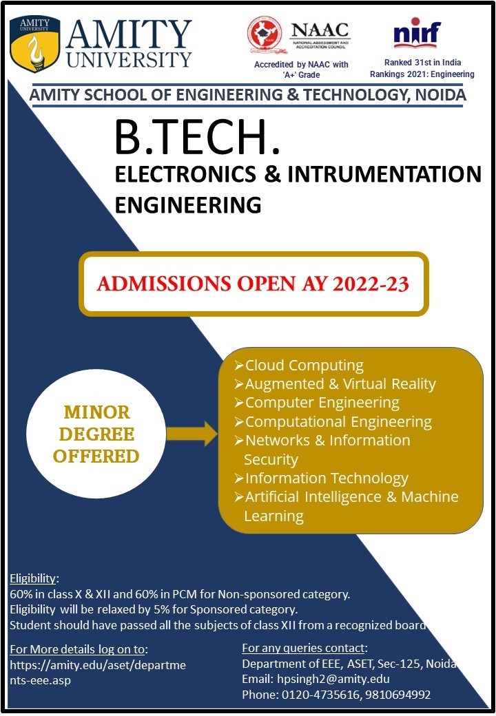 Amity_EEE's tweet photo. Admission Open for Academic Year 2022-23 in https://t.co/0mUZYe83Ja -Electrical and Electronics Engineering.
#amityuniversity #amityuniversitynoida #electricalandelectronicsengineering https://t.co/02HYrqrt9Z