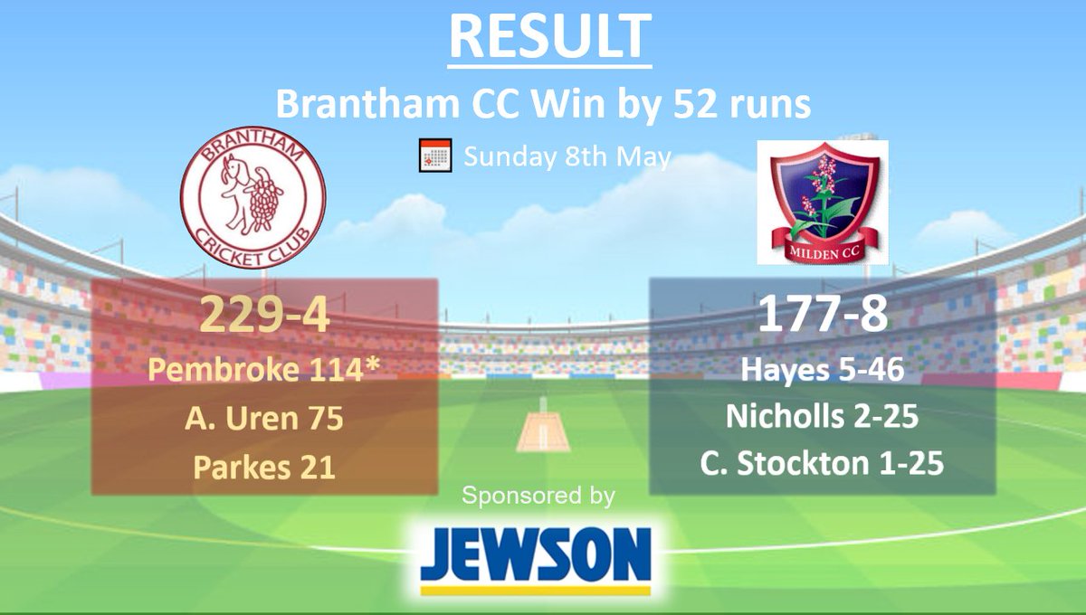 BranthamCC's tweet photo. Another strong team performance against @Mildencc  at the Cattawade Oval yesterday sees us keep up the 100% winning start to the season. #threefromthree
🟤🟡🟤🟡🟤🟡 https://t.co/NALEhf6QPP