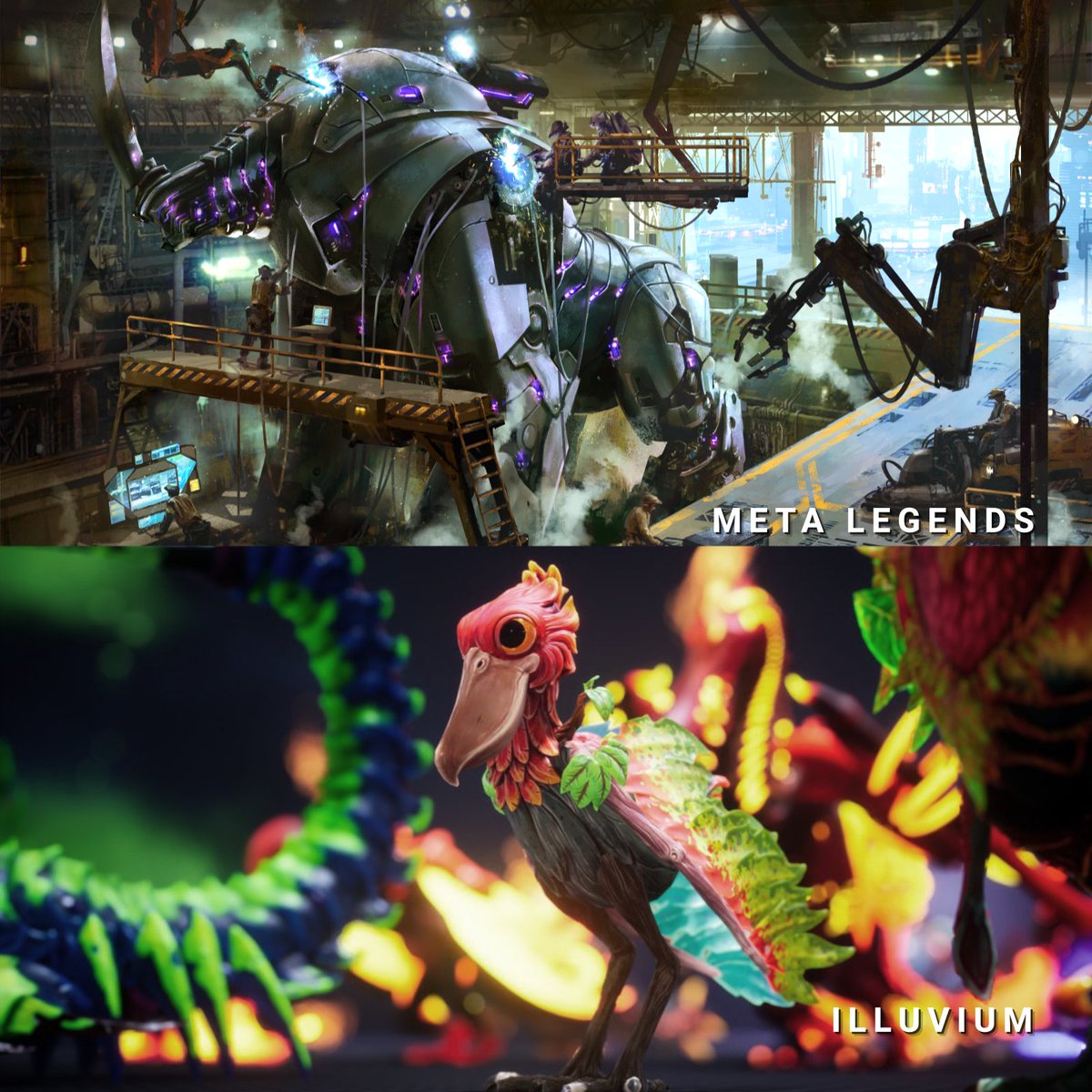 PetPlot's tweet photo. Pet Plot: @HacquardMaxime: 'Meta Legends @MetaLife_ Creatures VS @illuviumio Creatures. 

VOTE FOR THE BESTS! 🚀

Hope to see a Collab coming soon so our Dragons and Mecha Rhinos can Rekt some rescued Pets ' https://t.co/bA5qcvPE7f, see more https://t.co/SyPD9UsVo4