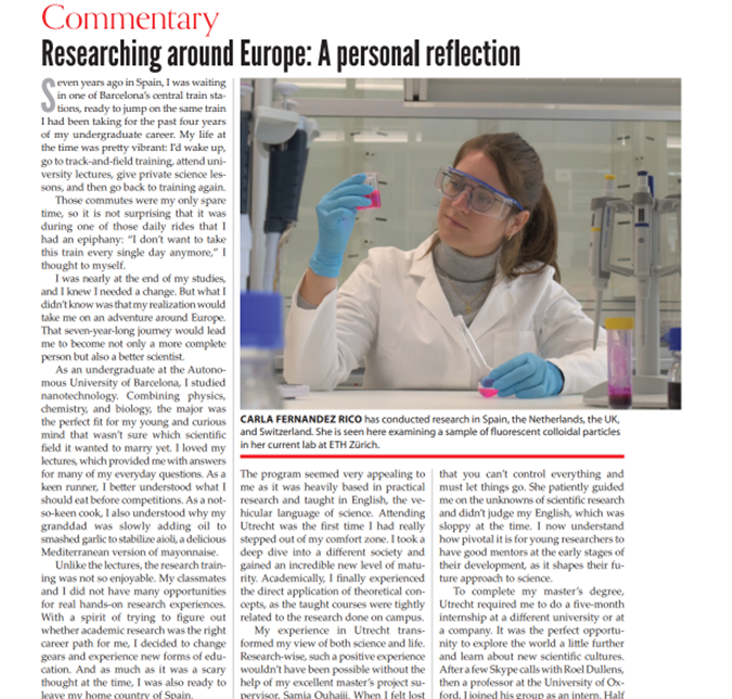 carlacolloids's tweet photo. I recently wrote a short Commentary for @PhysicsToday about my experience as researcher around Europe๐๐ฉโ๐ฌ. Thanks @PhysicsToday for the invitation!! If you're curious, check it out here:
https://t.co/xcAOeOaLXd #SelfReflectionTime @ETH_Materials https://t.co/9M235nz6qq