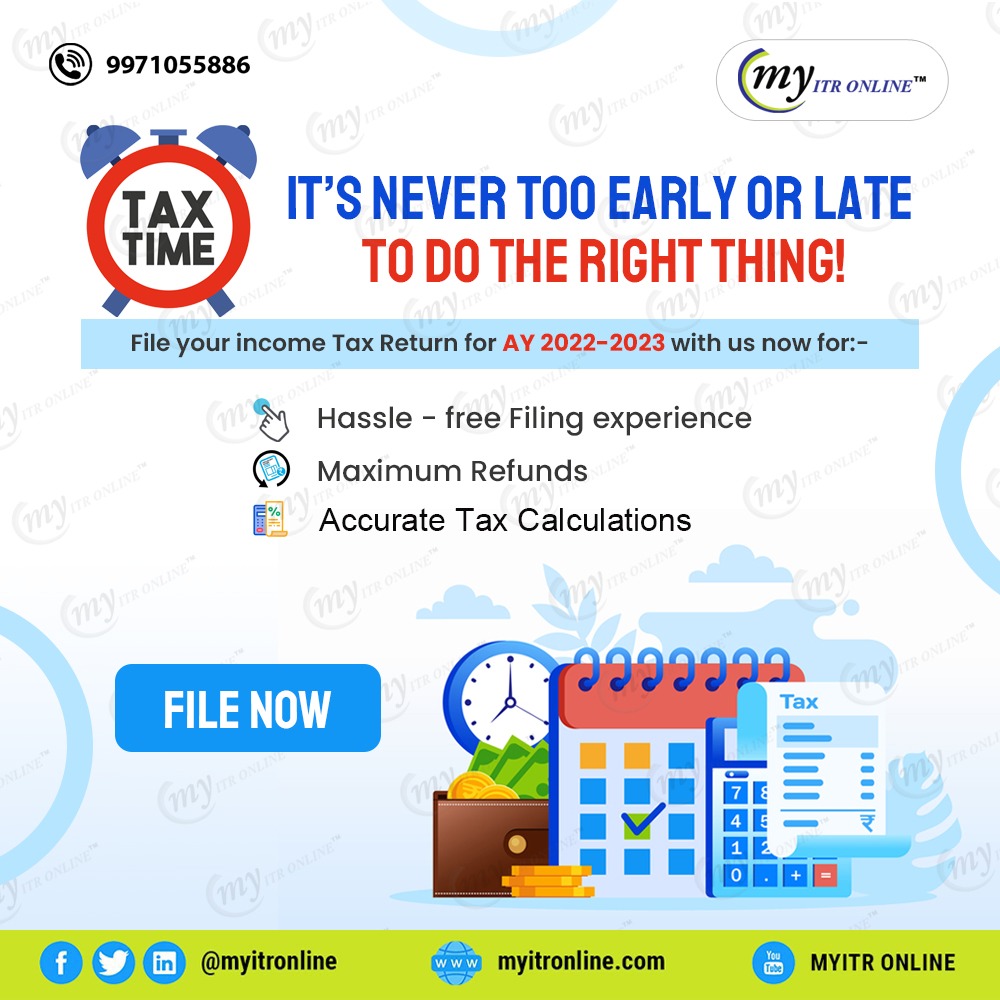 myitronline's tweet photo. File your ITR for AY 2022-23 with Myitronline.
Save your precious time, by filling your ITR in 5 minutes with Myitronline.Pls visit: https://t.co/DoNtHzoWAI
#taxtime #file #incometaxreturn #maximumrefunds #taxcalculation #freefiling #filingexprience #returnfiling #filingofreturns https://t.co/SBiJUQfcat