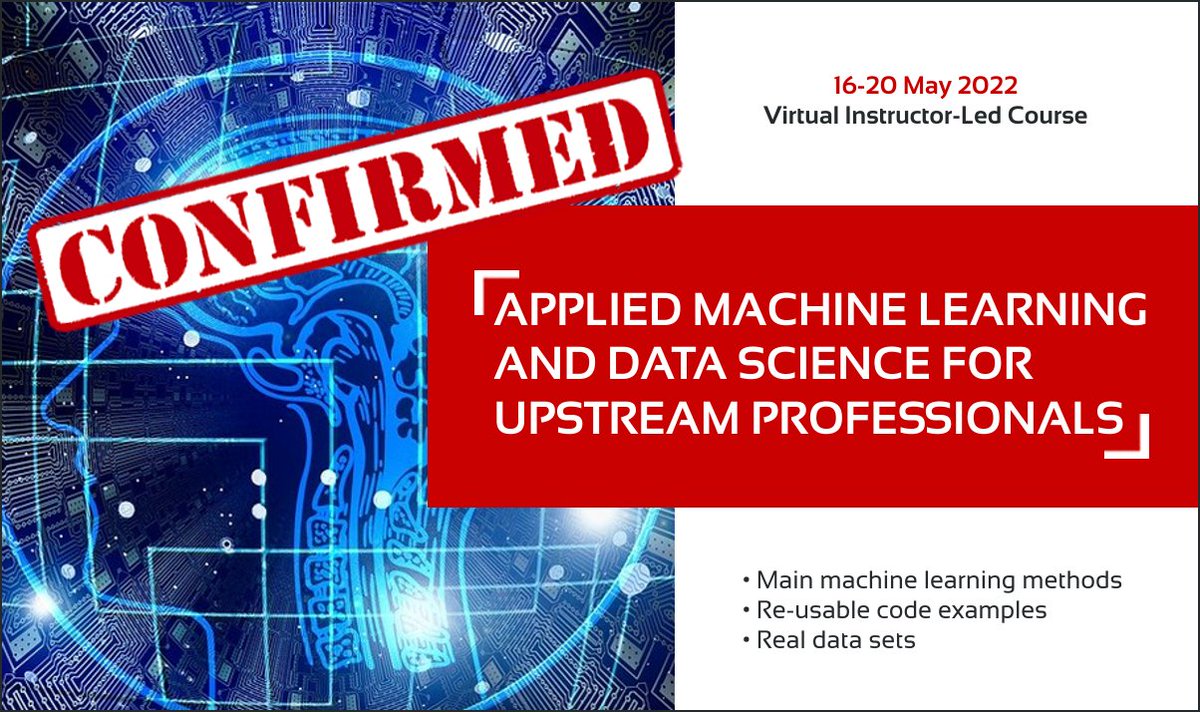 hotenergygroup's tweet photo. Only a few days to go! Register quickly for our CONFIRMED online course, “Applied Machine Learning & Data Science for Upstream Professionals”! 👉 https://t.co/dWgm7NoRhD
#hotenergygroup #hotengineering #machinelearning #artificialintelligence https://t.co/ZGcymCrPxd
