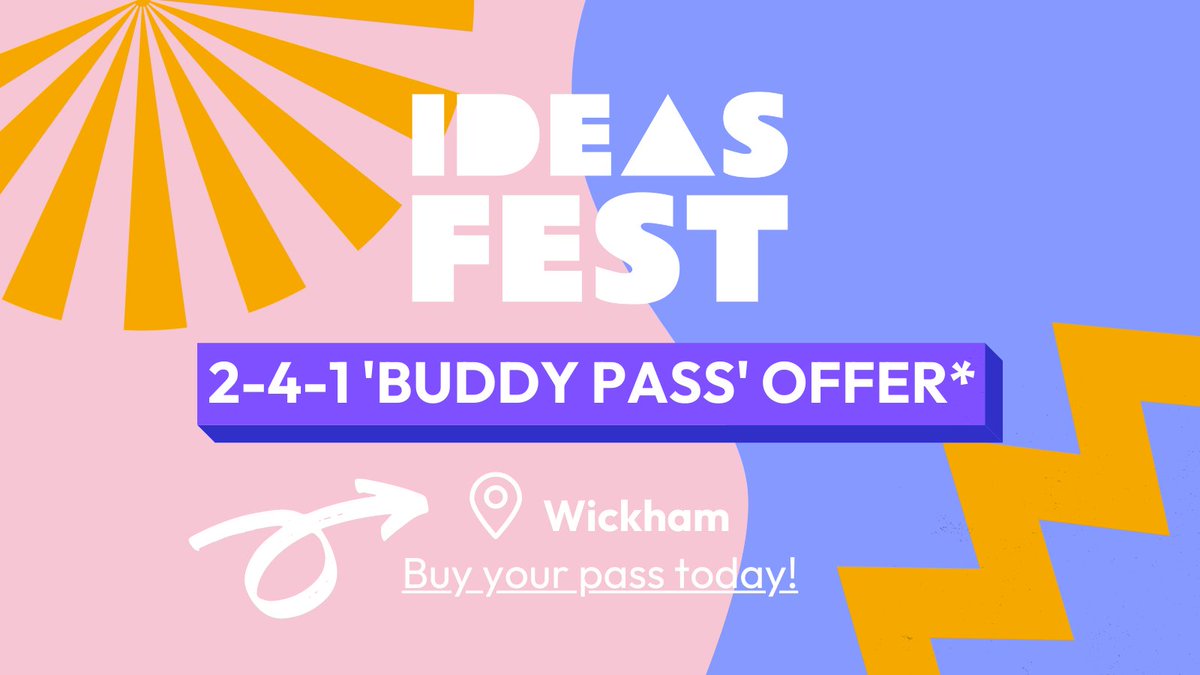 For a limited time only, every ticket we sell comes with a 2-4-1 'BUDDY PASS'! Share the #IdeasFest experience with a colleague, friend or family member and buy your ticket now! 🥳

ideasfest.co.uk/tickets 

#festival #livemusic #events #networking #sustainability #startup