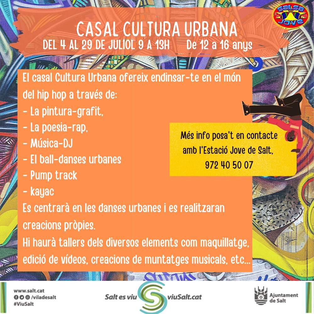 ViladeSalt's tweet photo. ☀️Es prorroga el període de matrícula als casals de natura i cultura urbana fins que s'omplin les places!

💻Es prioritza la matrícula en línia a través de https://t.co/p6QBvQOzXK

📍També es pot fer presencialment a l'Estació Jove.

#Salt #ViuSalt https://t.co/Z3zUeOwVwR