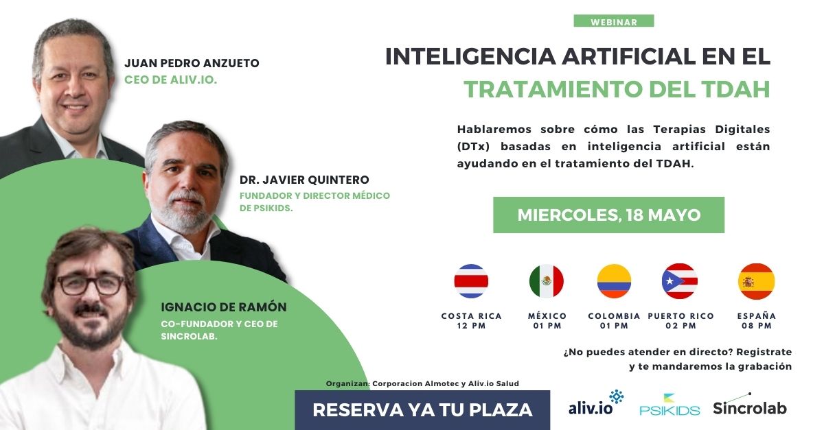 Sincrolab_es's tweet image. ¡Sincrolab amplia su presencia en Latino America de la mano de Alivio Salud! 🥳🧬
El próximo miércoles 18 de mayo te contamos como las terapias digitales (DTx) basadas en #InteligenciaArtificial están ayudando en el tratamiento del #TDAH

💡Únete aquí:
us06web.zoom.us/meeting/regist……
