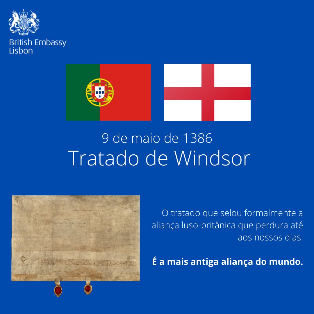 ukinportugal's tweet photo. 🇵🇹🏴󠁧󠁢󠁥󠁮󠁧󠁿🤝 #NesteDia, em 1386, Portugal e Inglaterra assinavam o Tratado de Windsor, que veio formalizar a Aliança Luso-Britânica, a mais antiga aliança do mundo. Um marco na história da nossa relação bilateral.

#UKinPortugal #AliadosEAmigos #AntigaAliança #tratadodewindsor https://t.co/3IXUqtzCRe