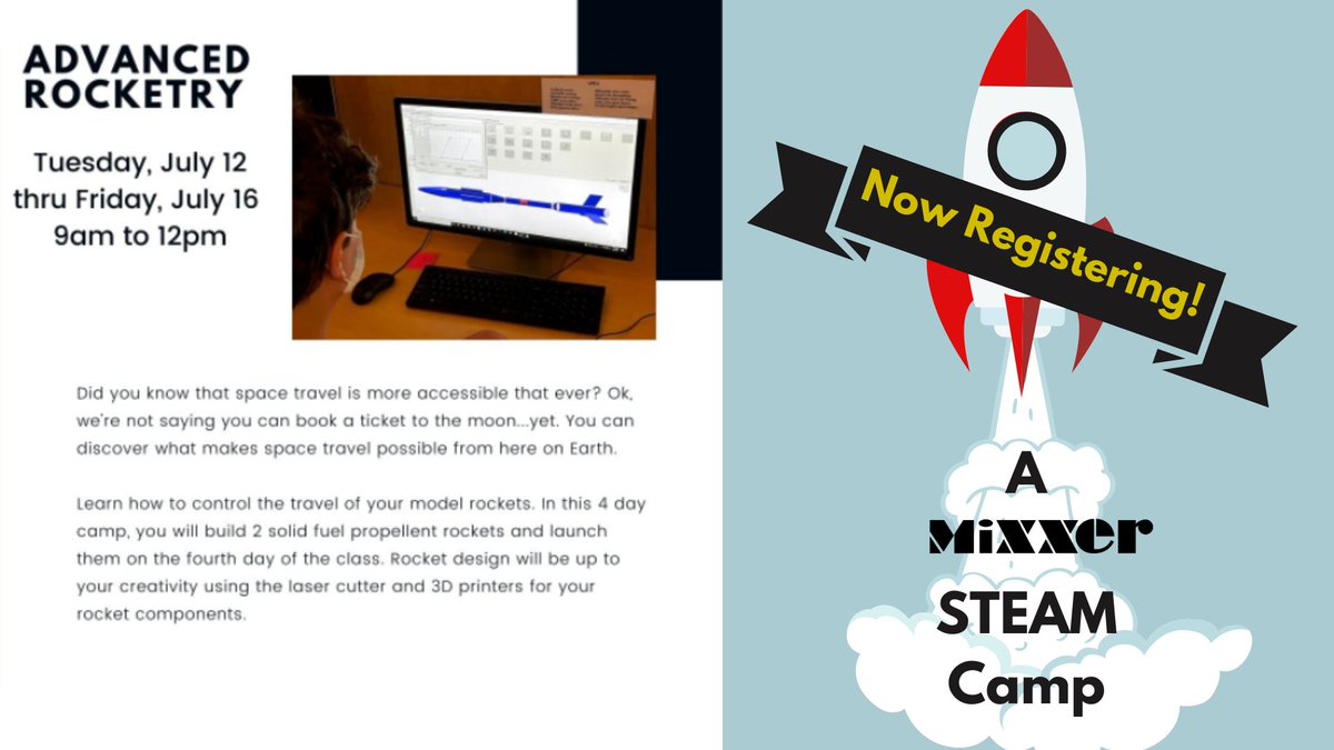 Advanced Rocketry - STEAM CAMP
Camp Registration is Open!
More at https://t.co/DRmlNnsOiA https://t.co/ZqxFhHVJ7M