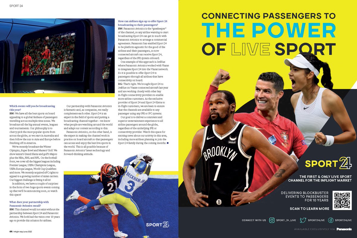 sport24live's tweet photo. "We're often told we have the best sports channel in the world, broadcasting over 60 premium events, tournaments & leagues."
Our very own Richard Wise & @PanasonicAero's Dominic Green feature in this month's @inflightmag: https://t.co/AtAvbvejfA
#InflightHMG #Sport24 #PAXEX https://t.co/mNNppeySMv