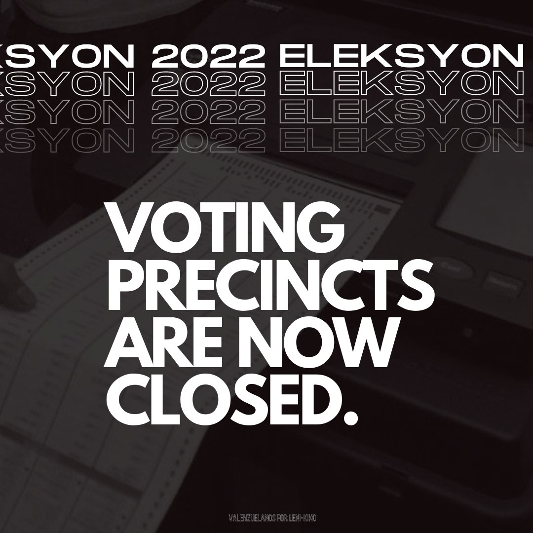 ValForLeniKiko's tweet photo. VOTING IS NOW OFFICIALLY CLOSED!

Maraming salamat sa pag-tinding, mga Ka-Valenzuelanos!

#Eleksyon2022 https://t.co/xpO3WeGVgC