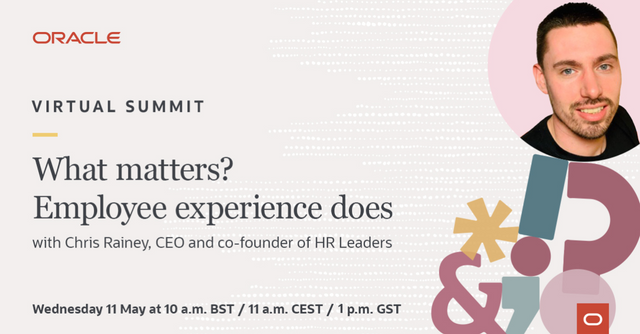 KochCaro's tweet photo. What matters the most in the #HR world? Join @ChrisRaineyHR, CEO and Co-founder of #HRLeaders, for an insightful conversation on today’s buzzwords: #EmployeeExperience. More on 11 May at Oracle HCM Virtual Summit. https://t.co/FYgv4LtSli https://t.co/mDbt9Cjpsj